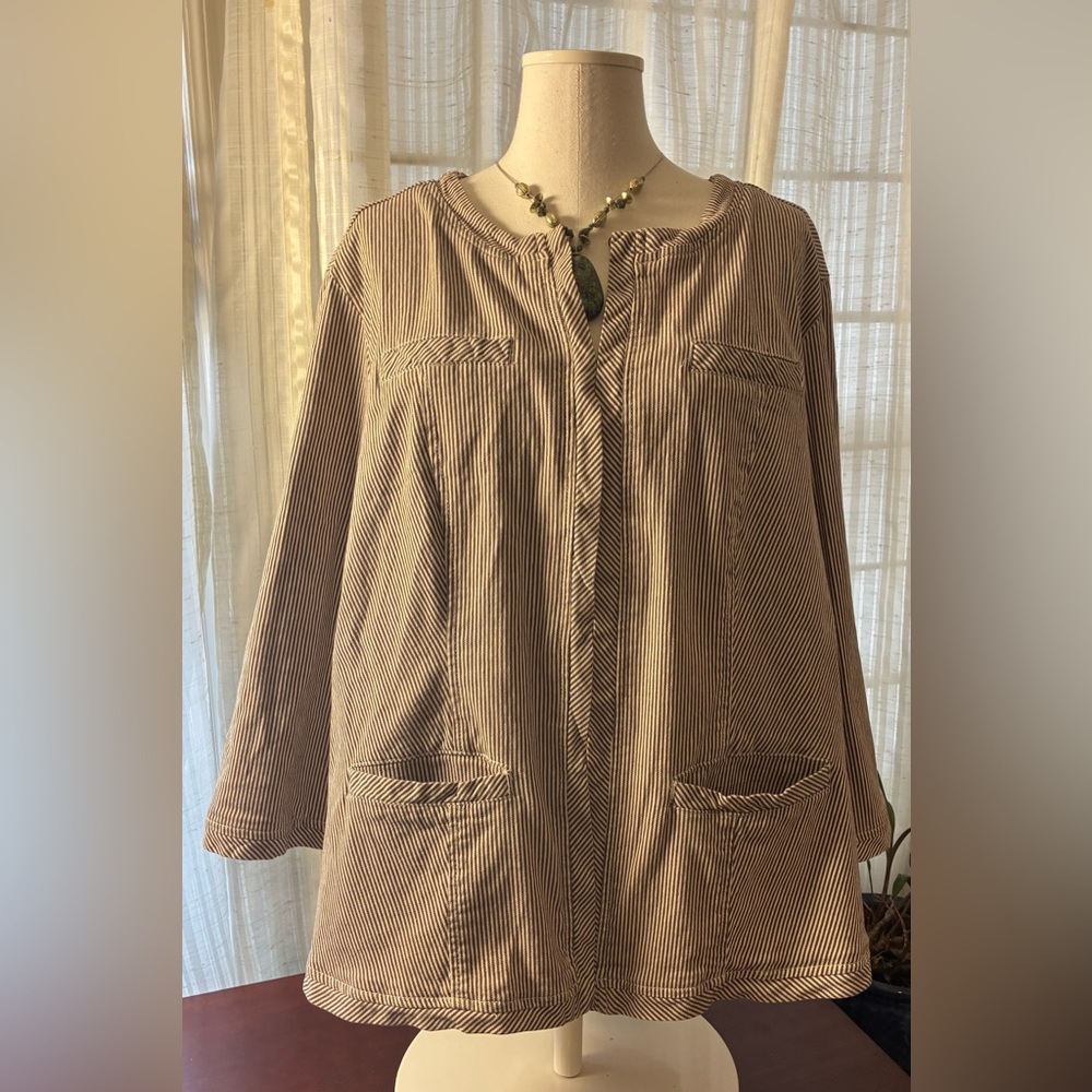 Live a Little Brown and Cream Striped Lightweight Jacket - Picture 1 of 10